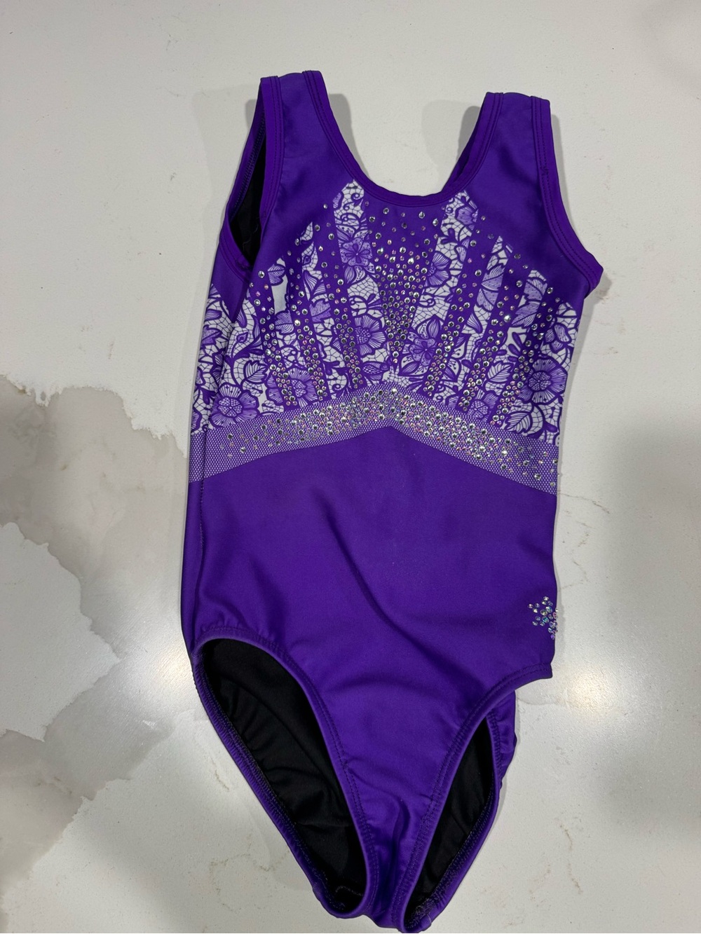 Girls Purple Floral Foil Gymnastics Leotard